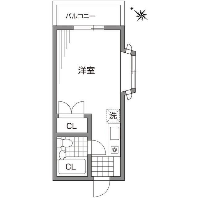 クレセントハイム(ワンルーム/2階)の間取り写真