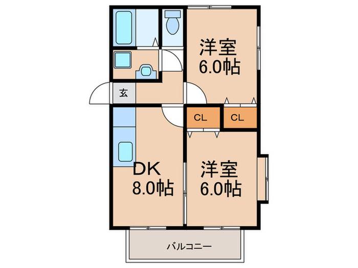 イーストガーデンB(2DK/2階)の間取り写真