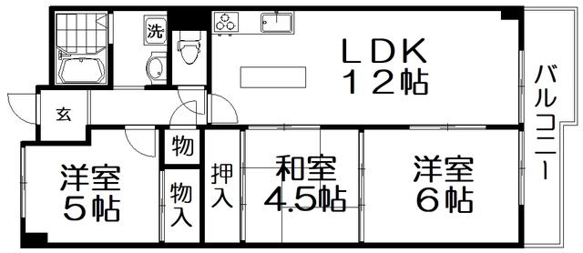 シャンティー枚方香里橋(3LDK/6階)の間取り写真