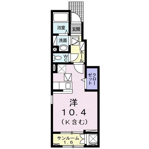 ラーゴム I(ワンルーム/1階)の間取り写真