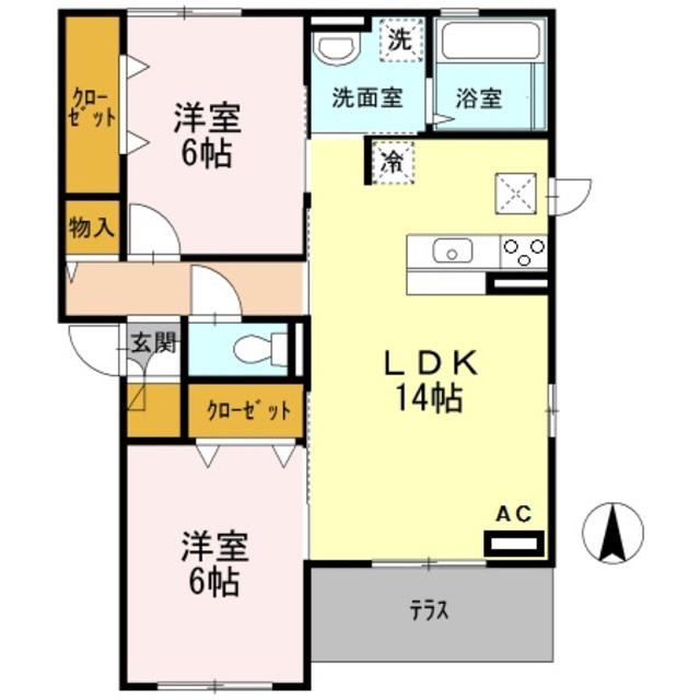 メルベール(2LDK/1階)の間取り写真