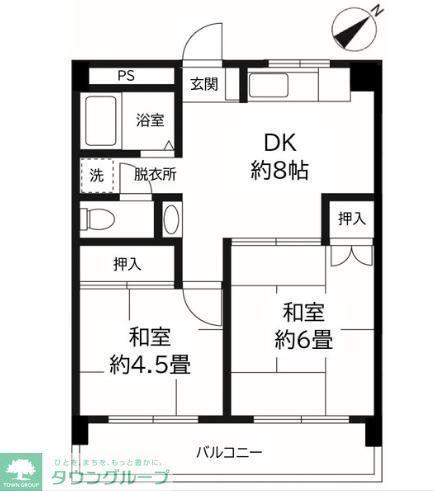 平野商事マンション(2DK/4階)の間取り写真