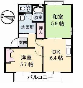 バリュージュ徳田 A棟(2DK/2階)の間取り写真