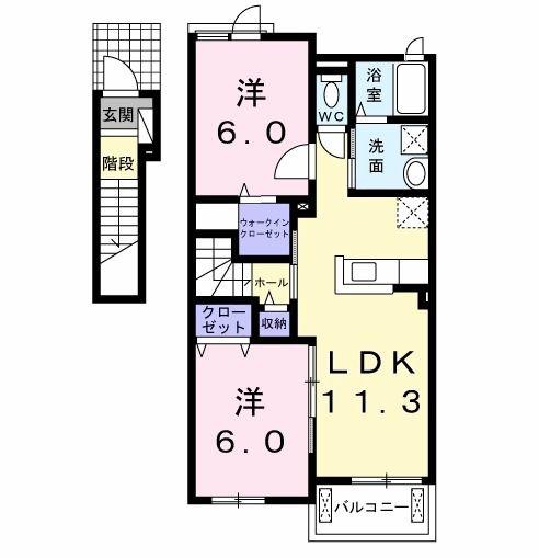 フレーズ西原A(2LDK/2階)の間取り写真
