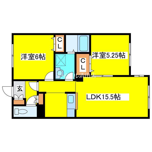 メゾン新富(2LDK/2階)の間取り写真