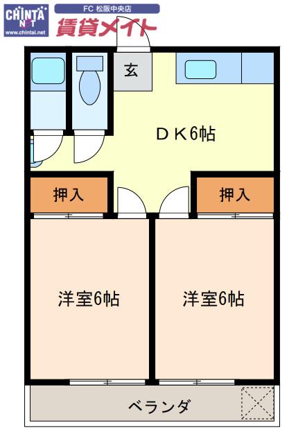 コーポ中島(2DK/1階)の間取り写真
