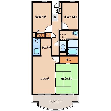 アステル三友 壱番館(3LDK/1階)の間取り写真