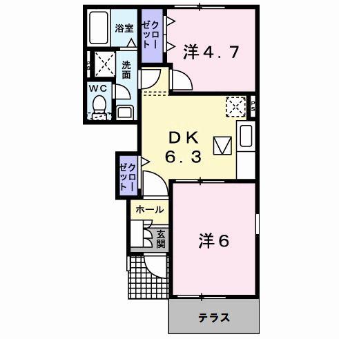ヴィラージュ波風C(2DK/1階)の間取り写真