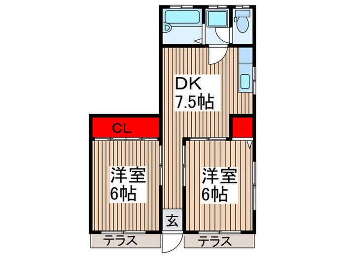 ホワイト.ベルハイム(2DK/1階)の間取り写真