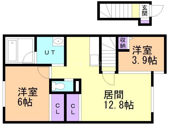 KOKOROM NAKATSUKUDA C棟(2LDK/2階)の間取り写真