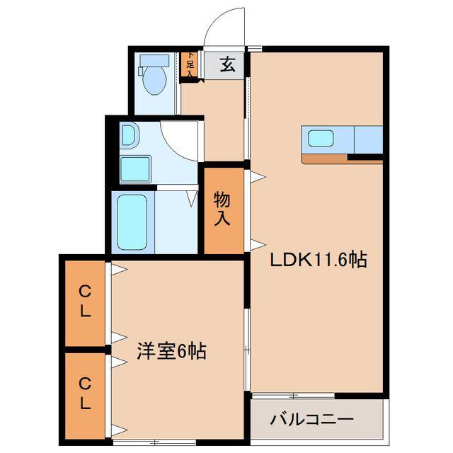 多賀城新田アパートA棟(1LDK/1階)の間取り写真