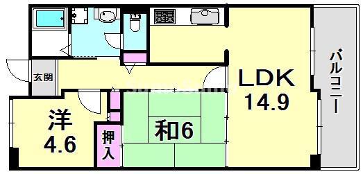 UR シティハイツ西宮北口(2LDK/2階)の間取り写真