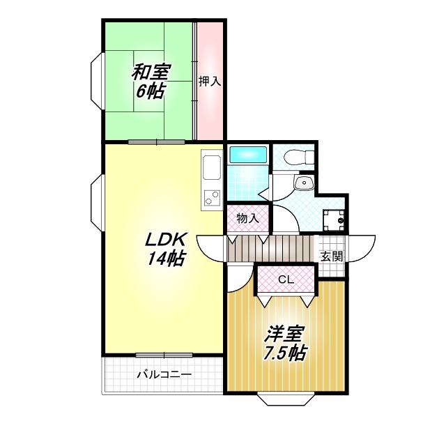 オースクレイン(2LDK/1階)の間取り写真