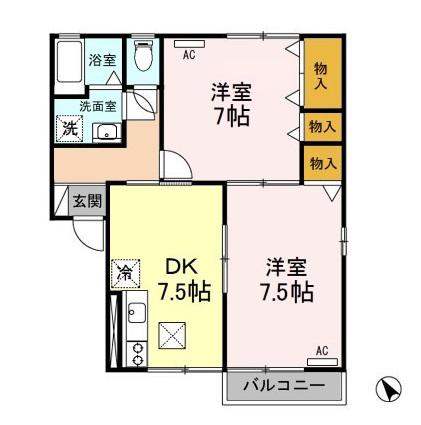 フォンティーヌ白銀A(2DK/1階)の間取り写真