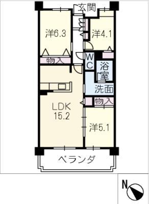 JMU久居社宅F棟(3LDK/3階)の間取り写真
