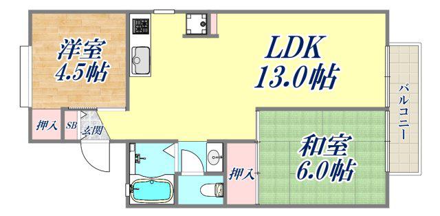 ドミール荻野(2LDK/2階)の間取り写真