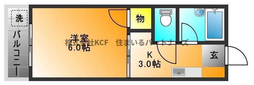 高良山ハイツ(1K/3階)の間取り写真