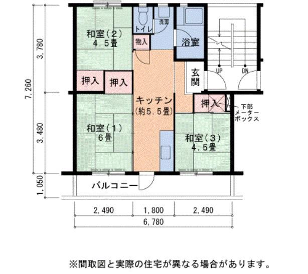 UR金剛団地 13号棟(3K/3階)の間取り写真