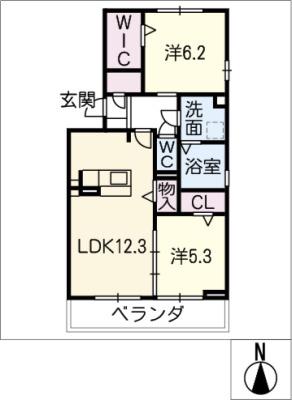 ＪＲ中央本線 勝川駅(ＪＲ) 徒歩9分 3階建 築9年(2LDK/1階)の間取り写真