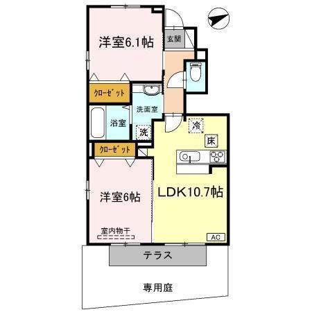 SEPIA PALACE砂屋敷(2LDK/1階)の間取り写真