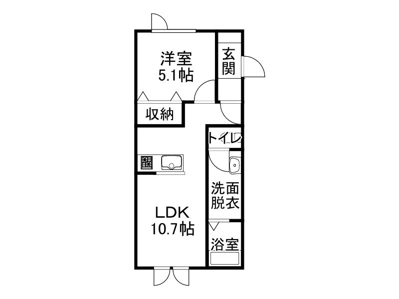 バニラスカイ(1DK/2階)の間取り写真