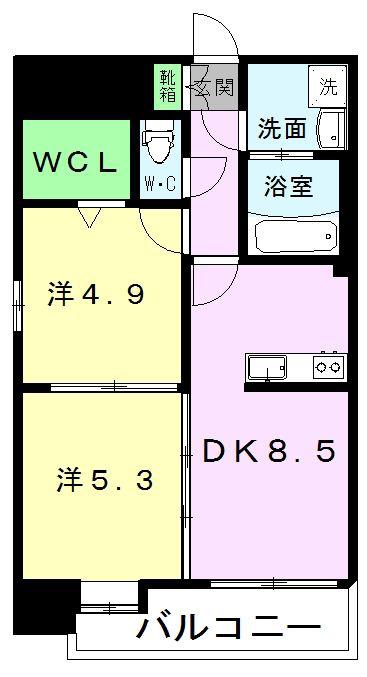 カーサフェリーチェ菊陽(2DK/9階)の間取り写真
