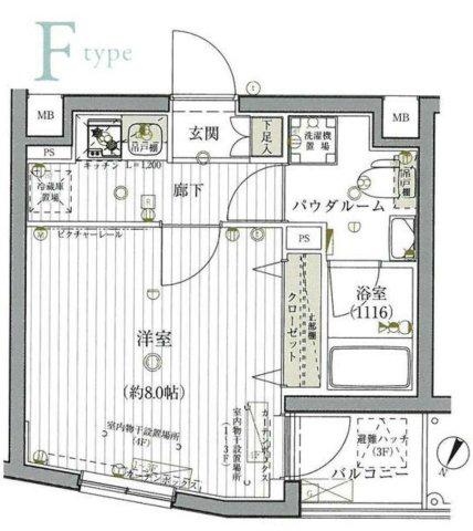 グロース北赤羽(1K/4階)の間取り写真