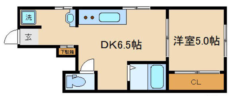 山本通ハイツ(1DK/1階)の間取り写真
