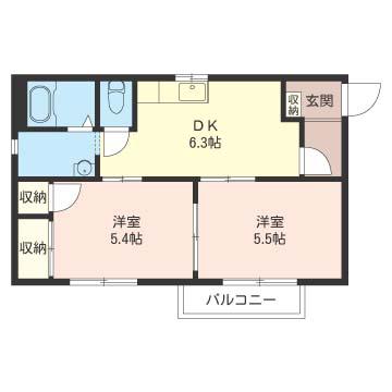 パールヒル(2DK/2階)の間取り写真
