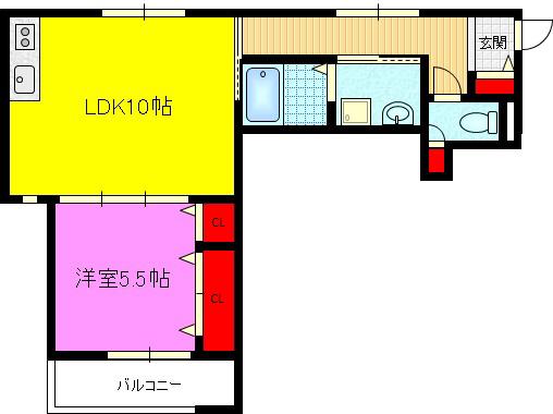 クリエオーレ新鴻池町(1LDK/1階)の間取り写真
