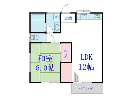 ブルークレール(1LDK/2階)の間取り写真