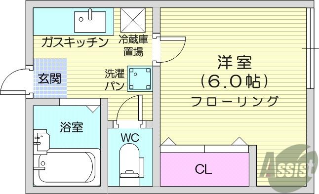 アーバンハイツ北の杜(1K/2階)の間取り写真