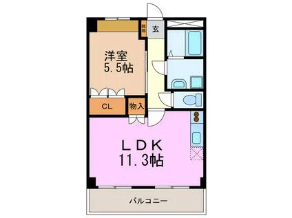 ヒルズ竹の山(1LDK/2階)の間取り写真