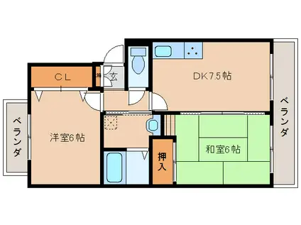 バーベナ光台(2DK/1階)の間取り写真