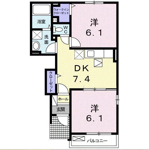ヒルサイドハウス(2DK/1階)の間取り写真