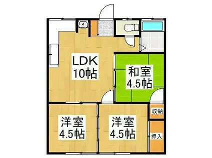 稲荷台ハイツ(3LDK/2階)の間取り写真