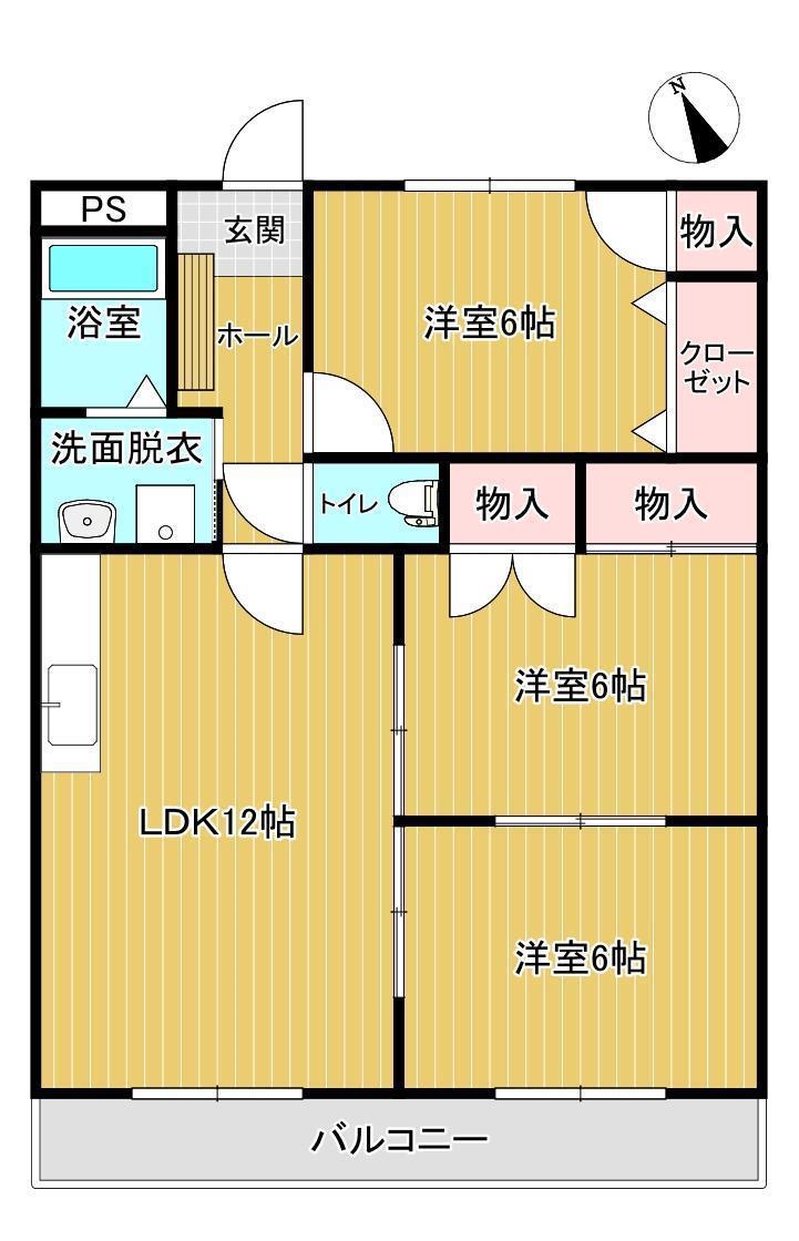 ビブレ千日(3LDK/3階)の間取り写真