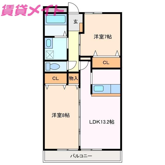 LANDMARK玉垣(2LDK/3階)の間取り写真