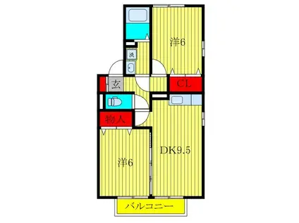 ロジュマンマエバラD(2DK/1階)の間取り写真