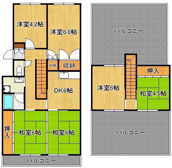 エメラルドマンション南小倉C棟(6DK/4階)の間取り写真