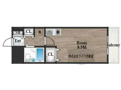 メゾン朝日 八戸ノ里(ワンルーム/1階)の間取り写真