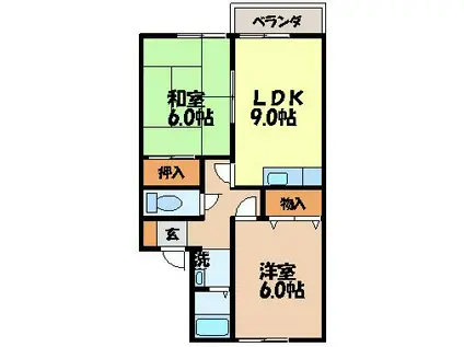 セジュールカコイII(2LDK/2階)の間取り写真
