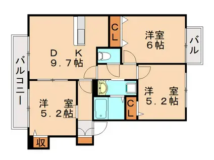 シャン・フルール(3DK/2階)の間取り写真
