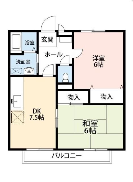 ニューソシアA(2DK/2階)の間取り写真
