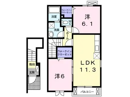 カトルセゾンB(2LDK/2階)の間取り写真