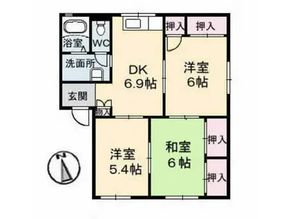 コーポ宮内B棟(3DK/1階)の間取り写真