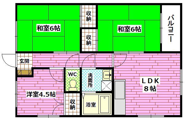 ＪＲ山陽本線 向洋駅 徒歩20分 2階建 築33年(3LDK/2階)の間取り写真