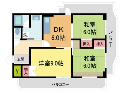 ソレイユ山本(3DK/5階)の間取り写真