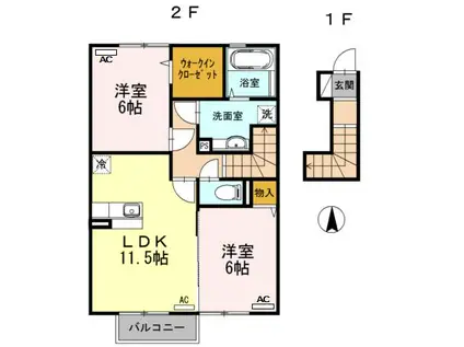 グランドコート米田 III(2LDK/2階)の間取り写真