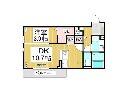 トリシア東和田 W棟(1LDK/2階)の間取り写真